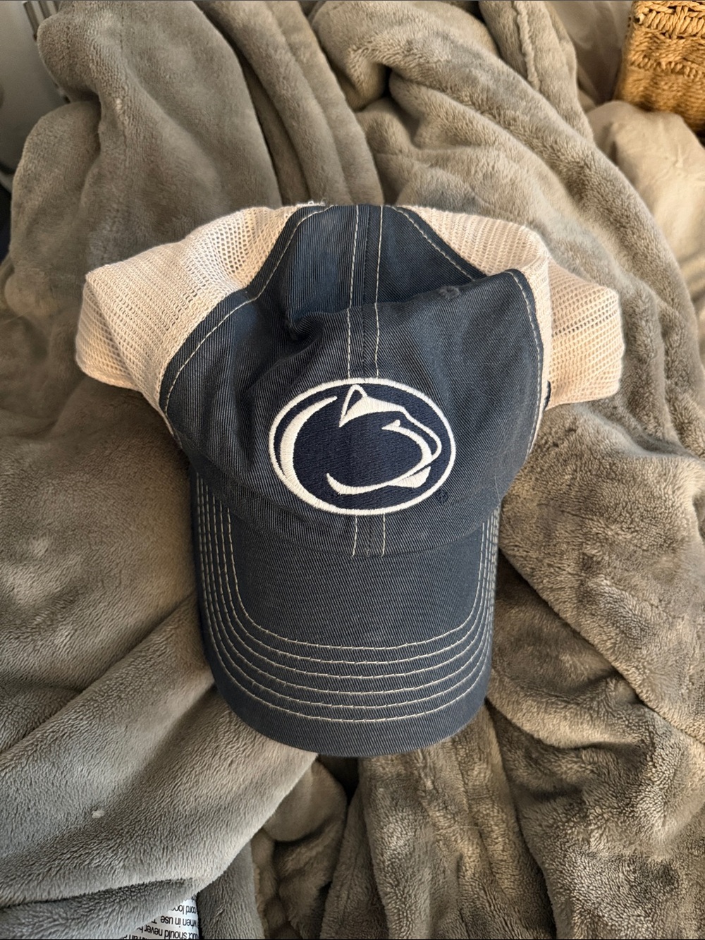 Penn State Navy Blue Mesh Trucker Hat with White Logo